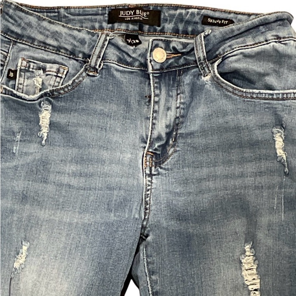 Judy Blue Skinny Fit Distressed Blue Jeans Size 7/28 - Picture 2 of 3